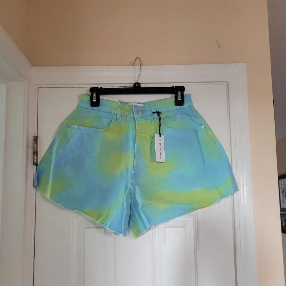 WEWOREWHAT  Blue & Green Tie Dye Women's Cut Off Denim Shorts Size 27/28